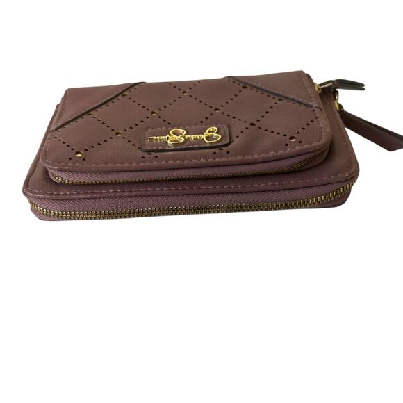 Jessica Simpson Patrice Zippered Wallet Wristlet Faux Leather Gold Eyelet - Picture 8 of 14